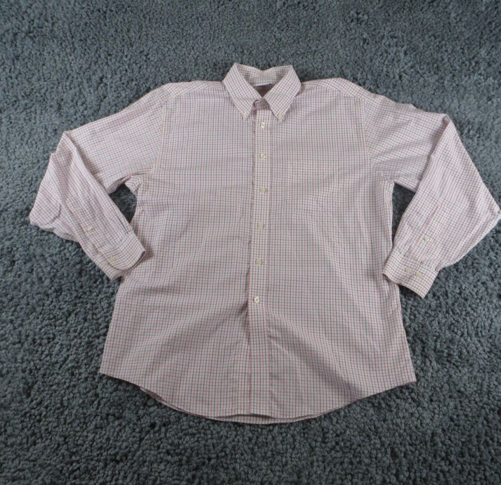 Brooks Brothers Shirt Mens Large White Blue Red Checked Plaid Madison Button Up